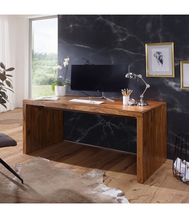 Wohnling bureau BOHA massief hout Sheesham computer tafel 180 cm breed echt hout ontwerp archief kantoor tafel landelijke stijl