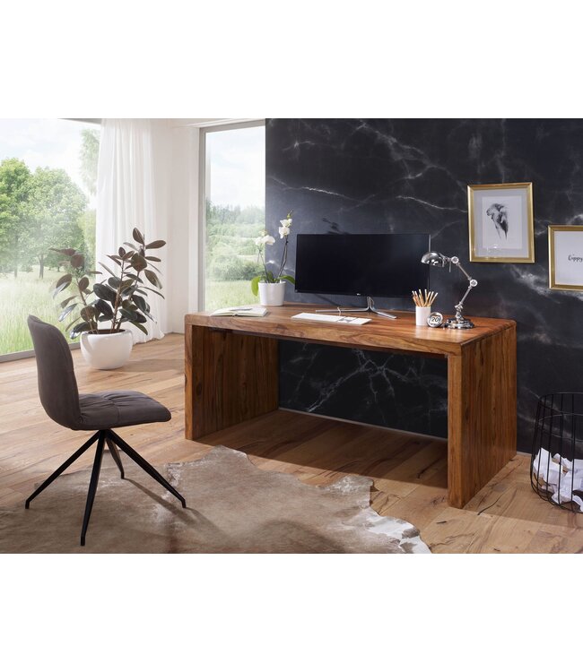 Wohnling bureau BOHA massief hout Sheesham computer tafel 180 cm breed echt hout ontwerp archief kantoor tafel landelijke stijl