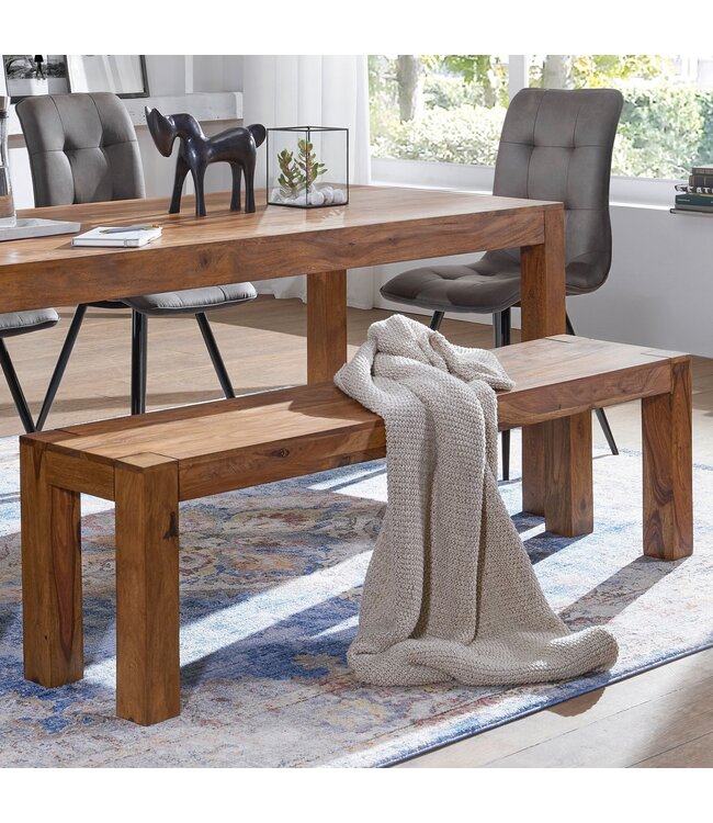 Wohnling eetkamerbank MUMBAI massief hout Sheesham 120 x 45 x 35 cm houten bank natuurproduct Keukenbank in landhuisstijl