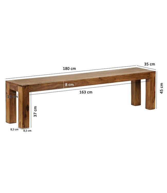 Wohnling zitbank Massief houten Sheesham 180 x 45 x 35 cm houten bank natuurlijk product keuken bank in landelijke stijl