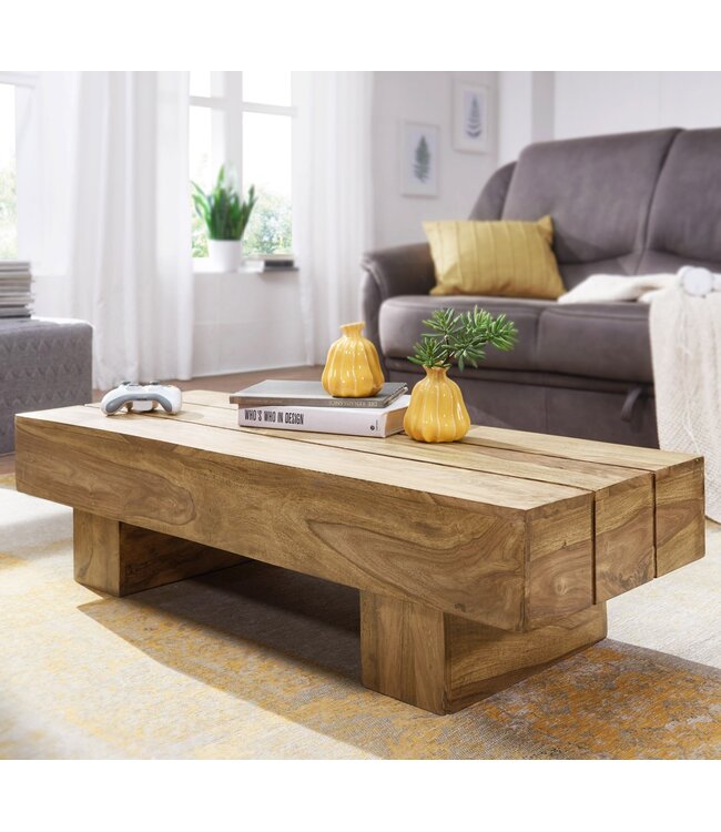 Wohnling salontafel massief acaciahout 120 cm breed design woonkamertafel donkerbruin bijzettafel in landhuisstijl