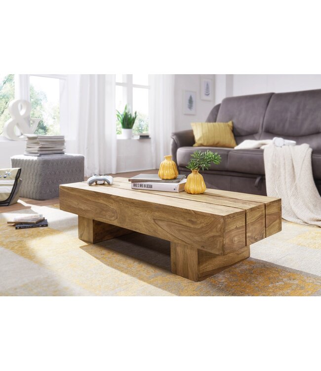 Wohnling salontafel massief acaciahout 120 cm breed design woonkamertafel donkerbruin bijzettafel in landhuisstijl