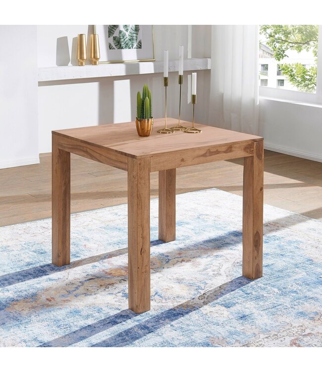 Wohnling eettafel MUMBAI massief hout acacia 80 cm eetkamertafel houten tafel design keukentafel landelijke stijl donkerbruin