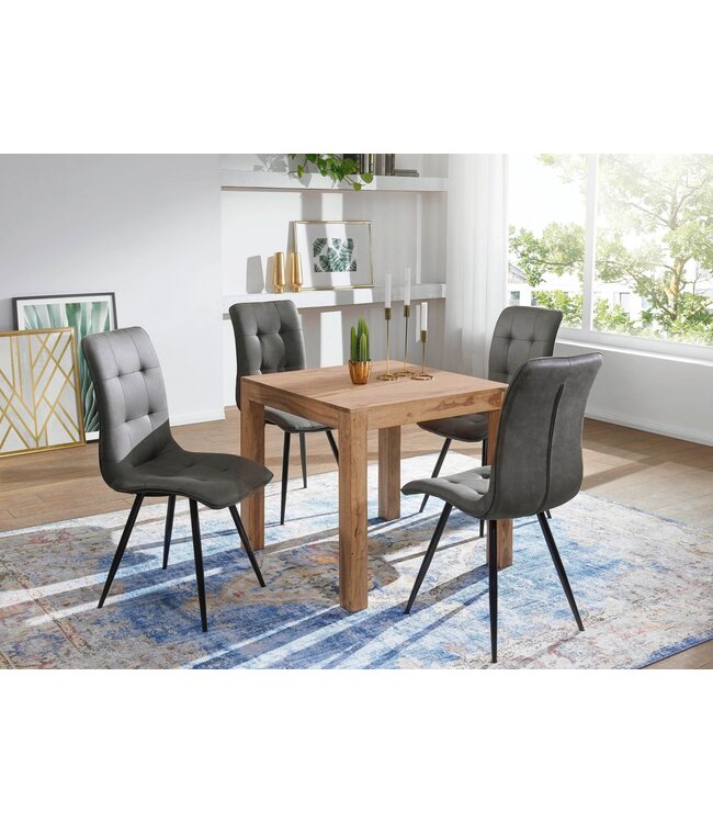 Wohnling eettafel MUMBAI massief hout acacia 80 cm eetkamertafel houten tafel design keukentafel landelijke stijl donkerbruin