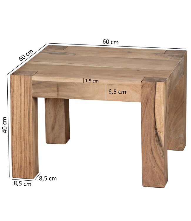 Wohnling massief houten salontafel Acacia 60 cm brede eettafel Ontwerp bruin landelijke stijl tafel natuur