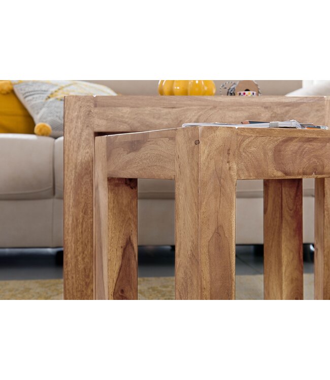 Wohnling set van 3 MUMBAI bijzettafels massief hout acacia woonkamertafel landelijke stijl bijzettafel donkerbruin natuurlijk hout