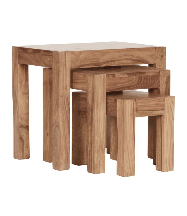 Wohnling set van 3 MUMBAI bijzettafels massief hout acacia woonkamertafel landelijke stijl bijzettafel donkerbruin natuurlijk hout