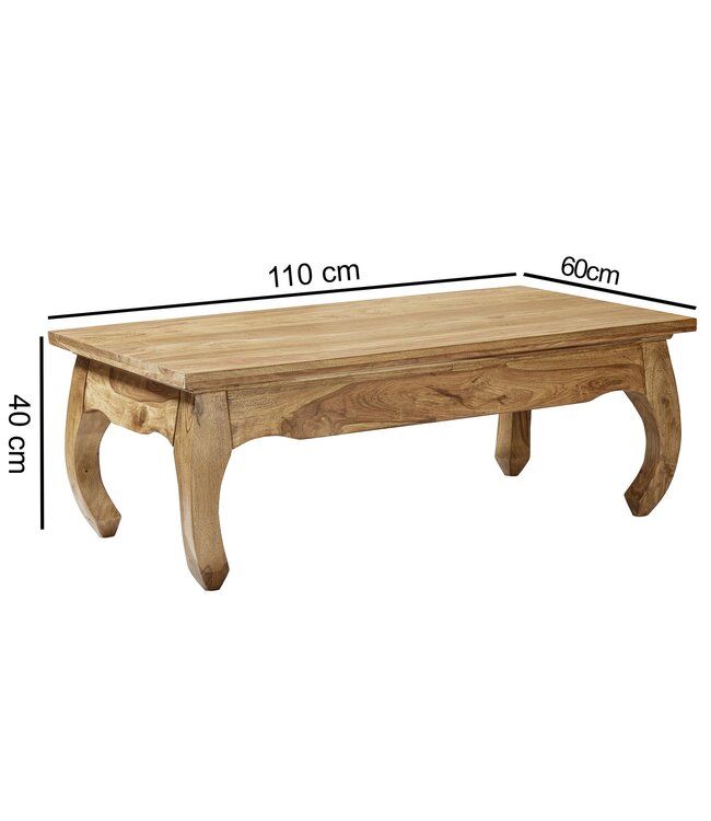 Wohnling salontafel massief hout acacia 110 cm breed salontafel design natuurproduct landelijke stijl bijzettafel
