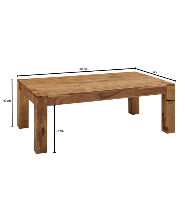 Wohnling salontafel MUMBAI massief hout acacia 110 cm breed salontafel design natuurproduct landelijke stijl bijzettafel