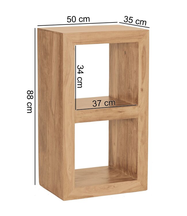 Wohnling stand plank MUMBAI massief hout acacia 88 cm hoog 2 planken design houten plank natuurproduct bijzettafel landhuisstijl