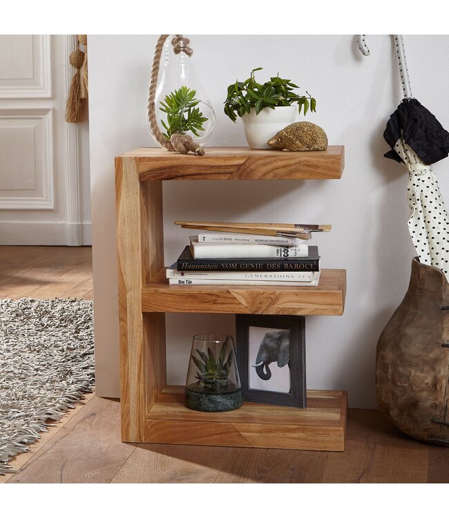 Wohnling bijzettafel MUMBAI massief houten acacia E Cube 60 cm hoge salontafel design bruine salontafel in landelijke stijl