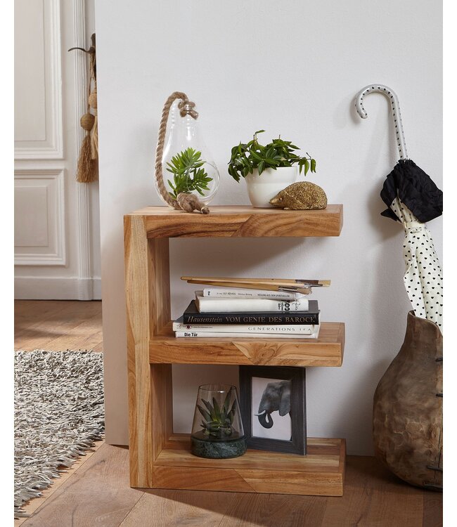 Wohnling bijzettafel MUMBAI massief houten acacia E Cube 60 cm hoge salontafel design bruine salontafel in landelijke stijl