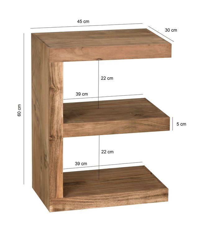 Wohnling bijzettafel MUMBAI massief houten acacia E Cube 60 cm hoge salontafel design bruine salontafel in landelijke stijl