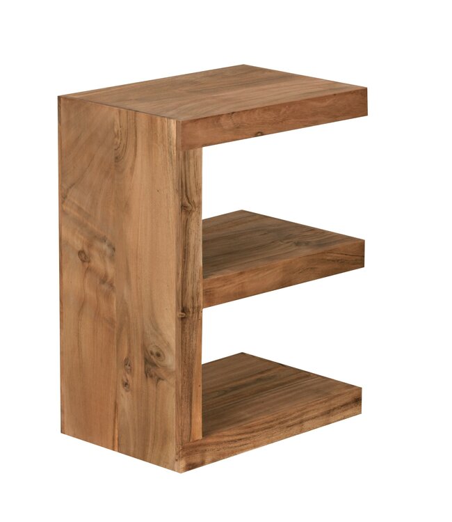 Wohnling bijzettafel MUMBAI massief houten acacia E Cube 60 cm hoge salontafel design bruine salontafel in landelijke stijl