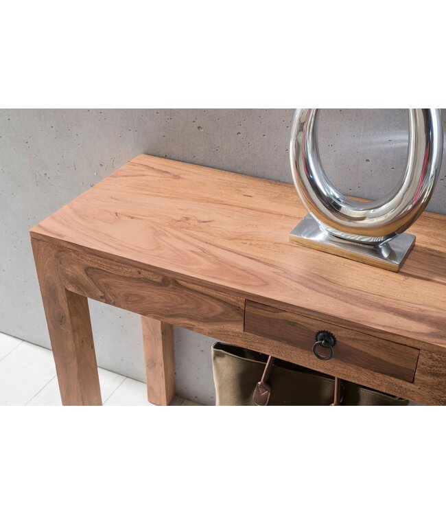 Wohnling Wandtafel Massief houten acacia console met 1 lade bureau 120 x 40 cm landelijke stijl dressoir