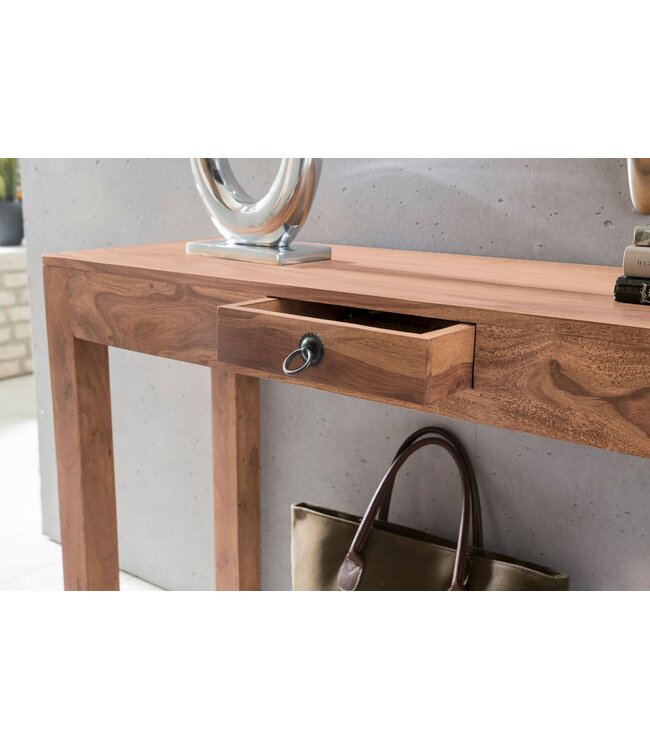 Wohnling Wandtafel Massief houten acacia console met 1 lade bureau 120 x 40 cm landelijke stijl dressoir