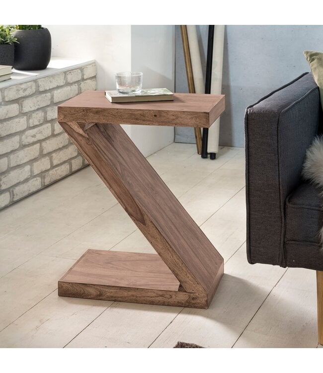 Wohnling bijzettafel MUMBAI massief houten acacia Z Cube 60cm hoge salontafel design bruine salontafel in landelijke stijl