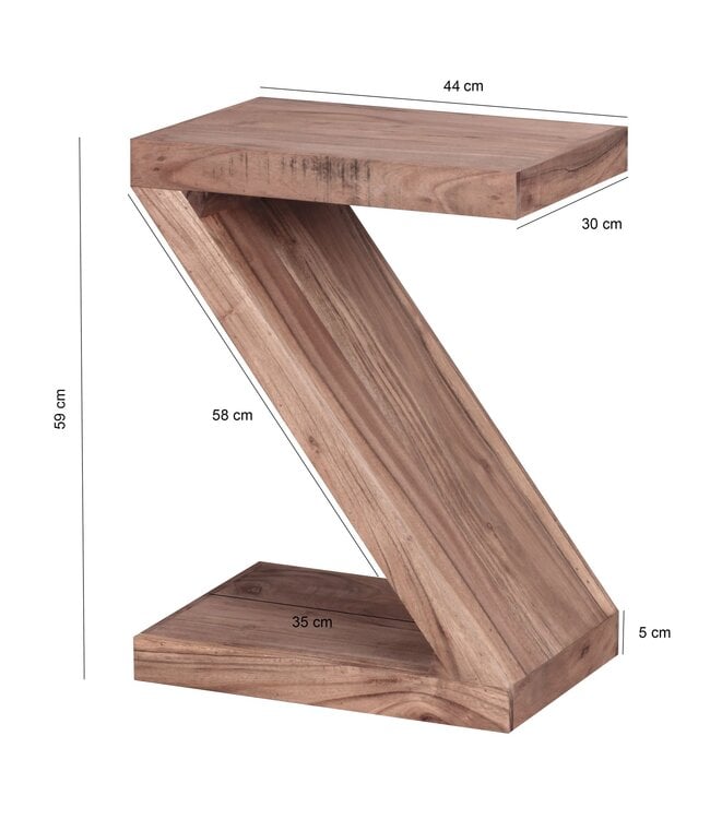 Wohnling bijzettafel MUMBAI massief houten acacia Z Cube 60cm hoge salontafel design bruine salontafel in landelijke stijl