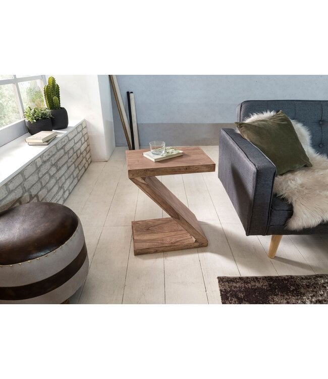 Wohnling bijzettafel MUMBAI massief houten acacia Z Cube 60cm hoge salontafel design bruine salontafel in landelijke stijl