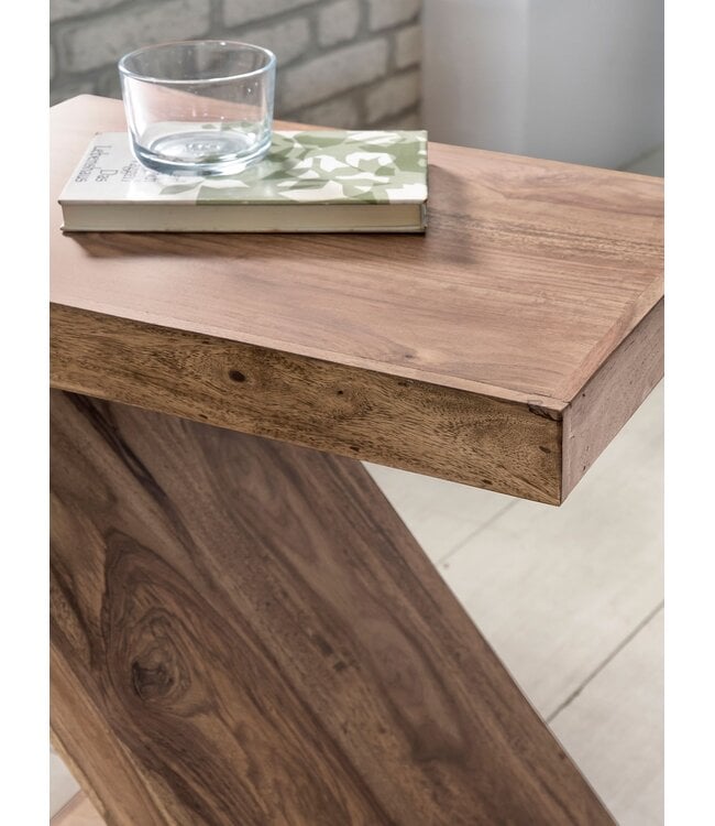 Wohnling bijzettafel MUMBAI massief houten acacia Z Cube 60cm hoge salontafel design bruine salontafel in landelijke stijl