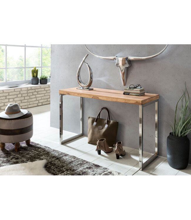 Wohnling consoletafel GUNA massief houten acacia console met metalen poten bureau 120 x 45 cm landelijke dressoir