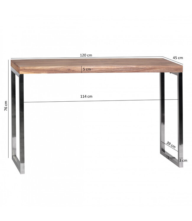 Wohnling consoletafel GUNA massief houten acacia console met metalen poten bureau 120 x 45 cm landelijke dressoir