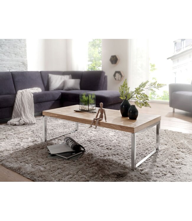 Wohnling massief houten salontafel Acacia 120 cm brede eettafel ontwerp donkerbruin landelijke stijl tafel