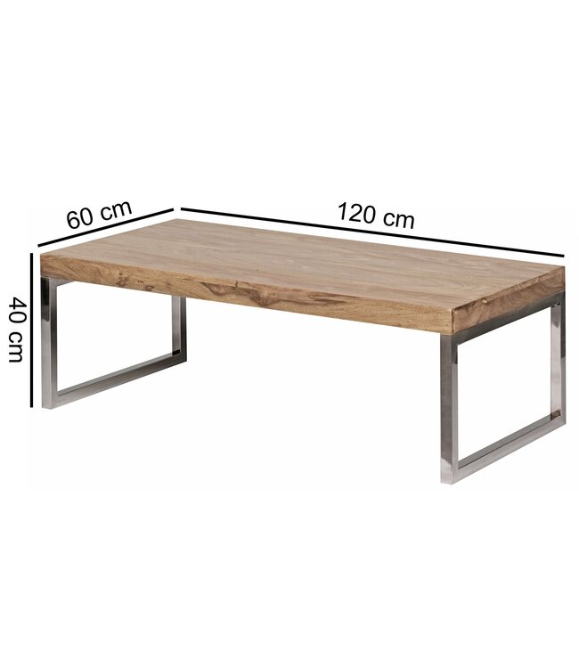 Wohnling massief houten salontafel Acacia 120 cm brede eettafel ontwerp donkerbruin landelijke stijl tafel