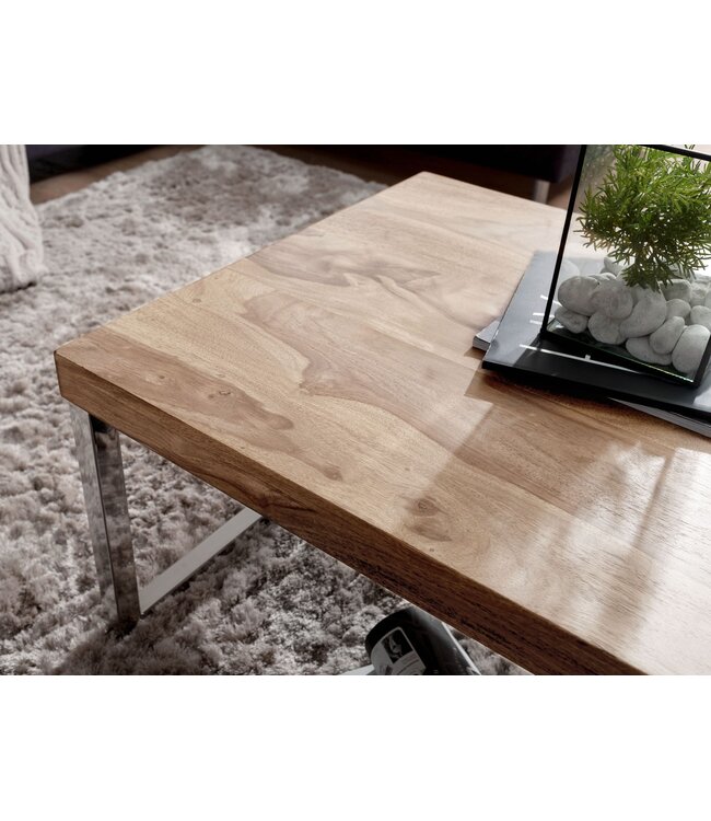 Wohnling massief houten salontafel Acacia 120 cm brede eettafel ontwerp donkerbruin landelijke stijl tafel