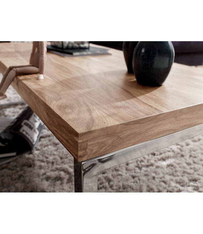Wohnling massief houten salontafel Acacia 120 cm brede eettafel ontwerp donkerbruin landelijke stijl tafel