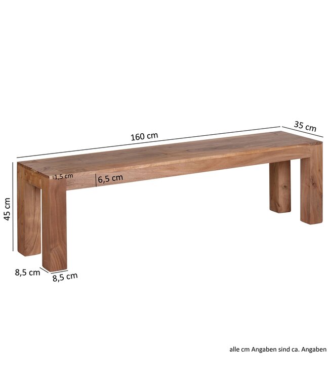 Wohnling eetkamerbank MUMBAI massief hout acacia 160 x 45 x 35 cm houten bank natuurproduct Keukenbank in landhuisstijl