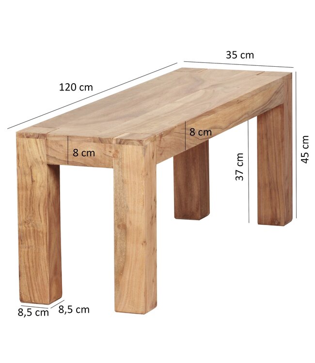 Wohnling eetkamerbank MUMBAI massief hout acacia 120 x 45 x 35 cm houten bank natuurproduct Keukenbank in landhuisstijl