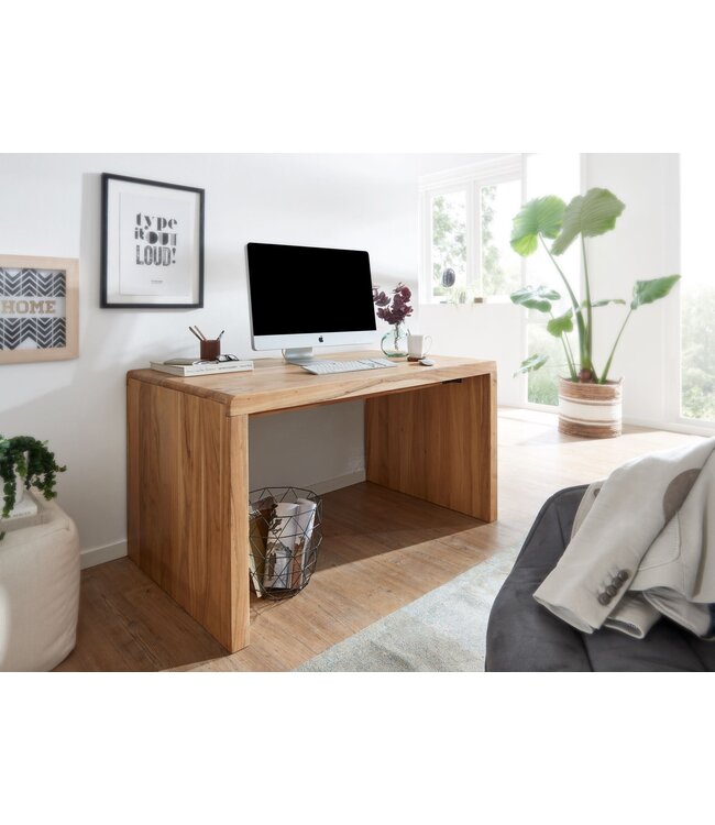 Wohnling BOHA massief houten acacia-computertafel 140 cm breed echt houten design archief kantoor tafel landelijke stijl