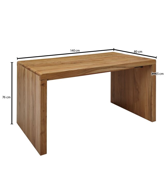 Wohnling BOHA massief houten acacia-computertafel 140 cm breed echt houten design archief kantoor tafel landelijke stijl