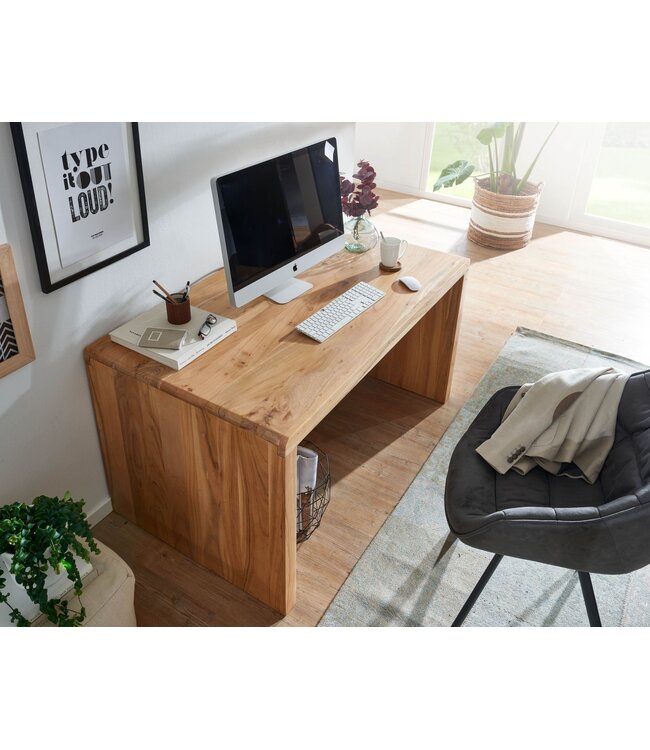Wohnling BOHA massief houten acacia-computertafel 140 cm breed echt houten design archief kantoor tafel landelijke stijl