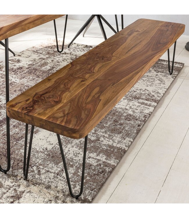 Wohnling eetkamerbank BAGLI massief hout Sheesham 120 x 45 x 40 cm houten bank natuurproduct Keukenbank in landhuisstijl