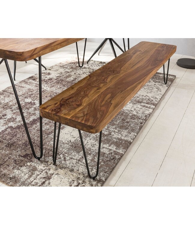 Wohnling eetkamerbank BAGLI massief hout Sheesham 120 x 45 x 40 cm houten bank natuurproduct Keukenbank in landhuisstijl