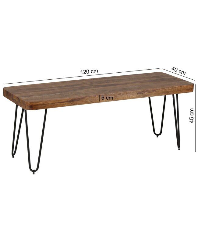 Wohnling eetkamerbank BAGLI massief hout Sheesham 120 x 45 x 40 cm houten bank natuurproduct Keukenbank in landhuisstijl