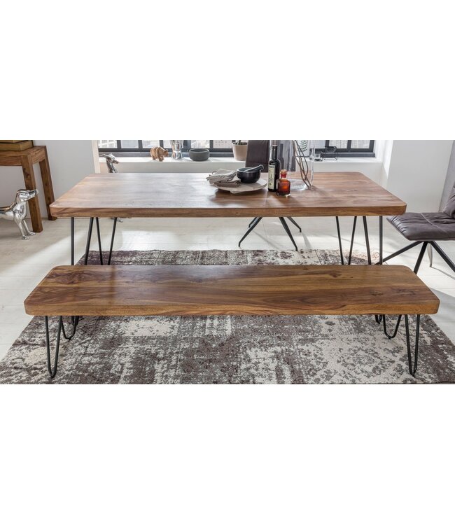 Wohnling eetkamerbank BAGLI massief hout Sheesham 120 x 45 x 40 cm houten bank natuurproduct Keukenbank in landhuisstijl