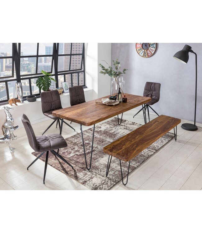 Wohnling eetkamerbank BAGLI massief hout Sheesham 120 x 45 x 40 cm houten bank natuurproduct Keukenbank in landhuisstijl
