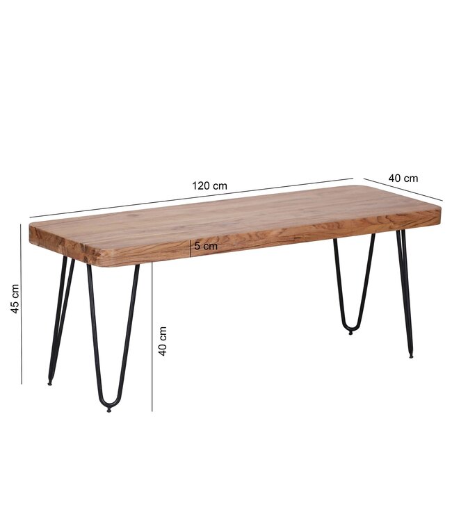 Wohnling eetkamerbank BAGLI massief hout acacia 120 x 45 x 40 cm houten bank natuurproduct Keukenbank in landhuisstijl