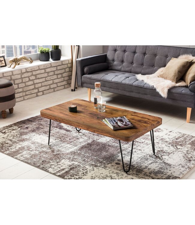 Wohnling salontafel BAGLI massief hout Sheesham 115 cm brede woonkamertafel design metalen poten landelijke stijl bijzettafel