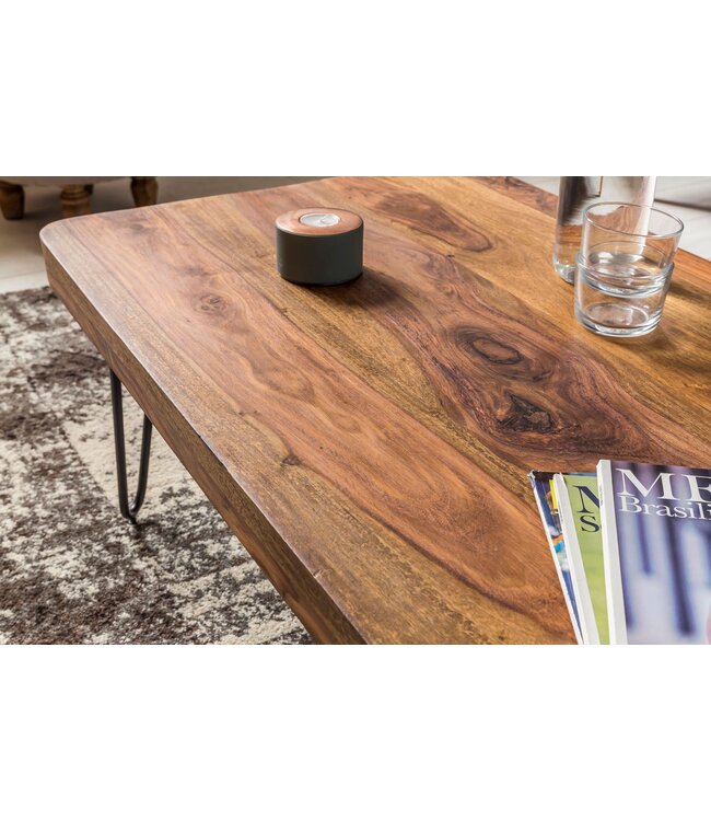 Wohnling salontafel BAGLI massief hout Sheesham 115 cm brede woonkamertafel design metalen poten landelijke stijl bijzettafel