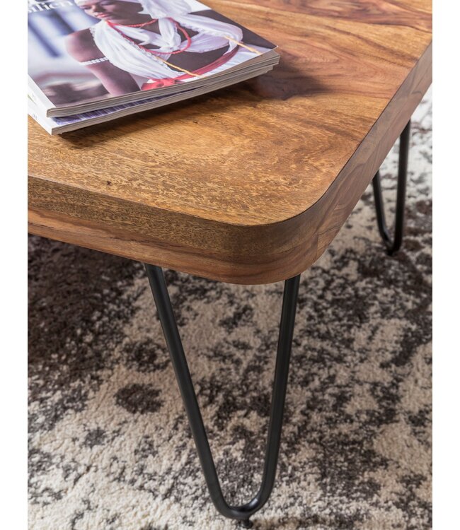 Wohnling salontafel BAGLI massief hout Sheesham 115 cm brede woonkamertafel design metalen poten landelijke stijl bijzettafel