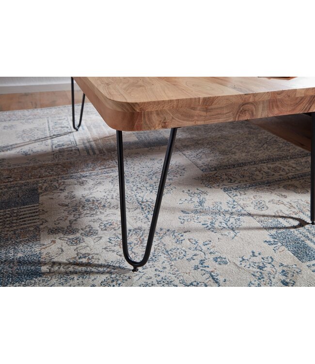 Wohnling salontafel BAGLI massief houten acacia 115 cm brede salontafel design metalen poten landelijke stijl bijzettafel