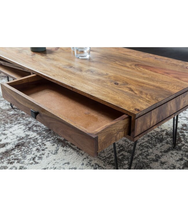 Wohnling Salontafel BAGLI Massief Hout Sheesham 110 cm breed Woonkamer Tafel Design Metalen Poten Landelijke Stijl Bijzettafel Lade