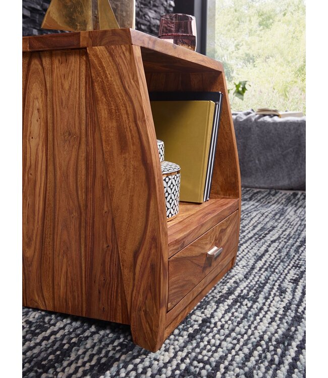 Wohnling nachtkastje MUMBAI massief houten sheesham nachtkastje 53 cm 1 ladeplank nachtkastje landelijke stijl echt hout