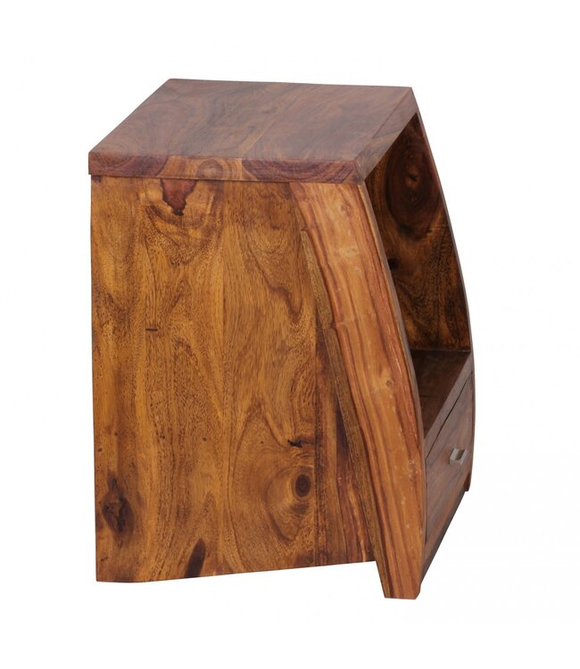 Wohnling nachtkastje MUMBAI massief houten sheesham nachtkastje 53 cm 1 ladeplank nachtkastje landelijke stijl echt hout