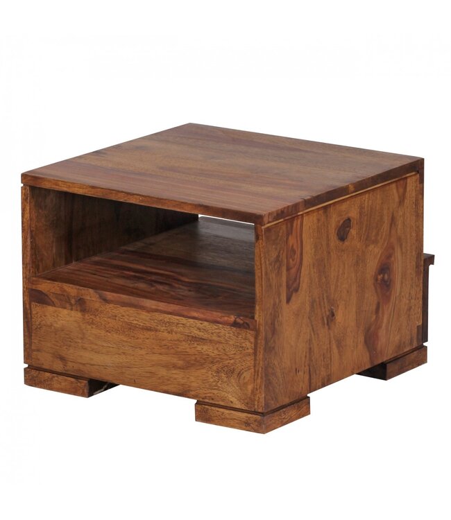 Wohnling nachtkastje MUMBAI massief houten sheesham nachtkastje 30 cm 1 ladeplank nachtkastje landelijke stijl echt hout