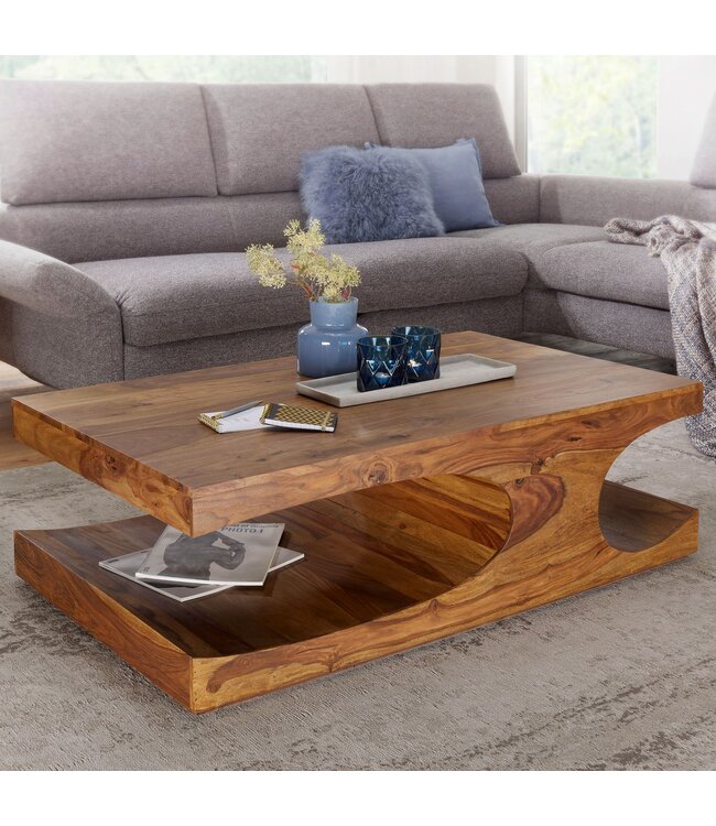 Wohnling salontafel massief hout Sheesham 118 cm brede eettafel ontwerp donkerbruin landelijke stijl tafel